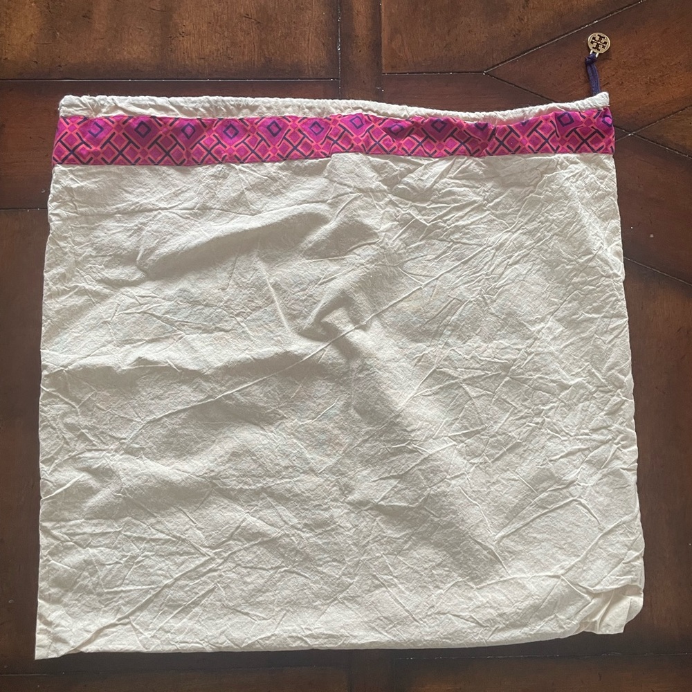 Tory Burch Dust Bag Muslin Canvas Gold Metal Logo Drawstring Pull Logo Trim